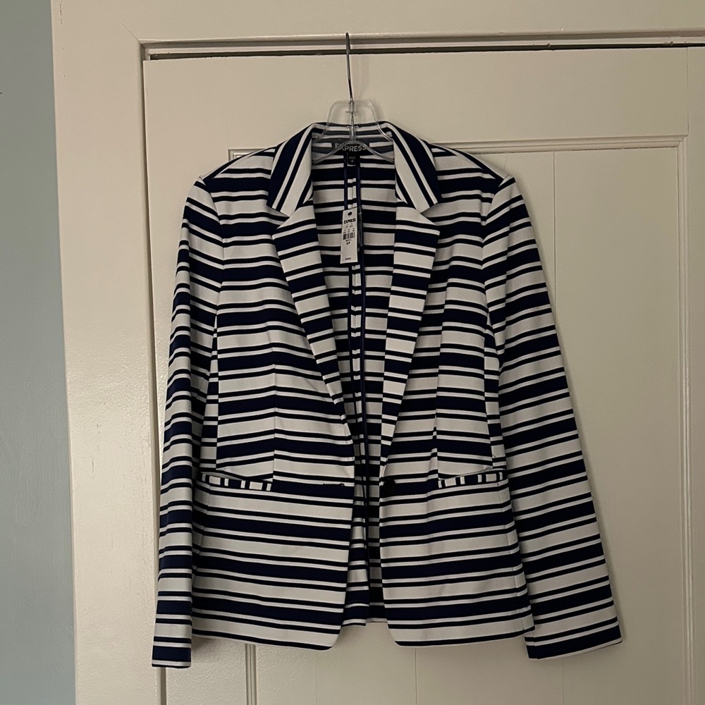 Express Navy and White Striped Blazer